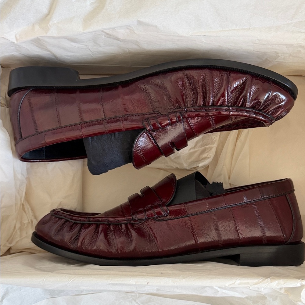 Yves Saint Laurent Deep Red Eel Skin Loafers - Picture 3 of 6